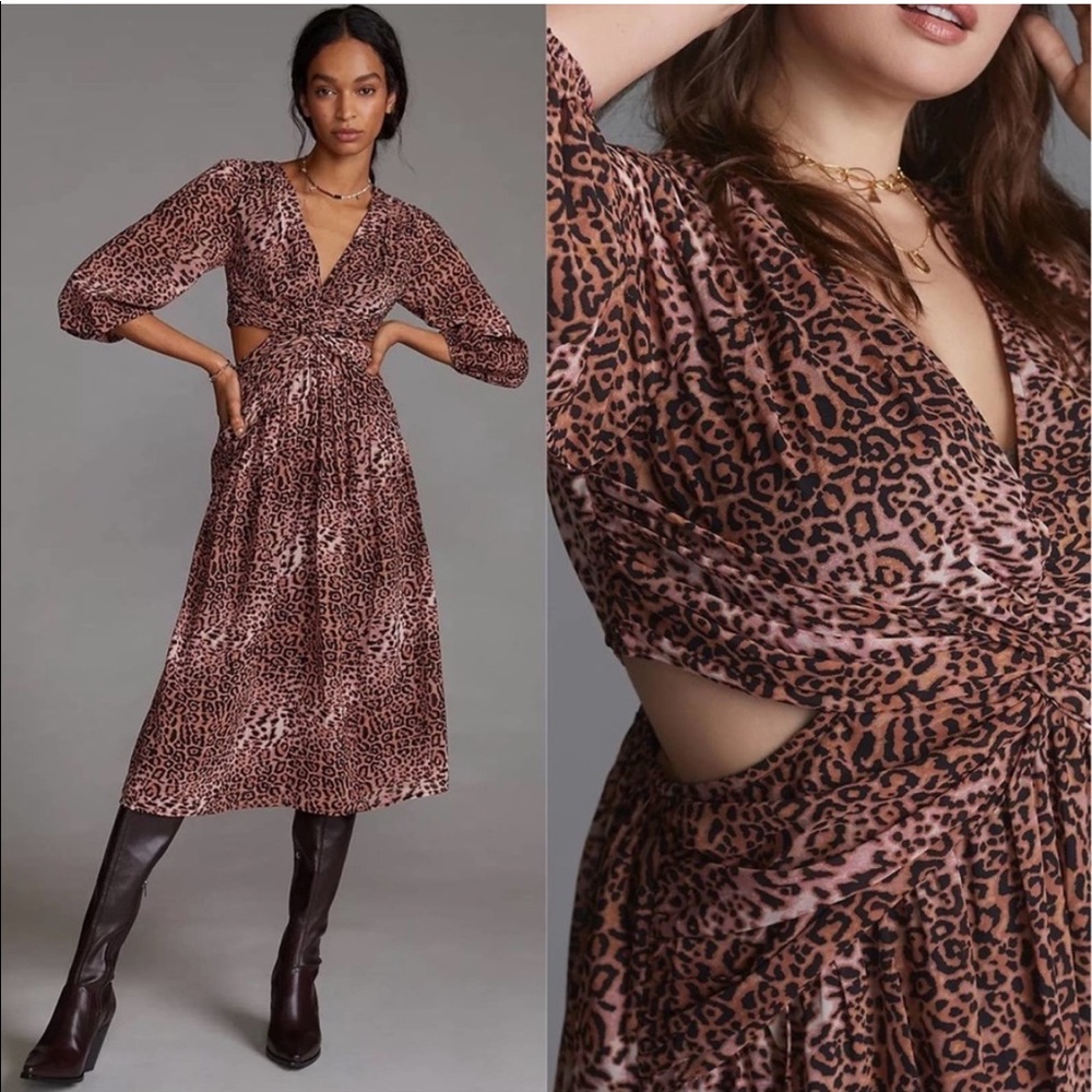 Anthropologie Ranna Gill Cutout animal print midi dress new XS
